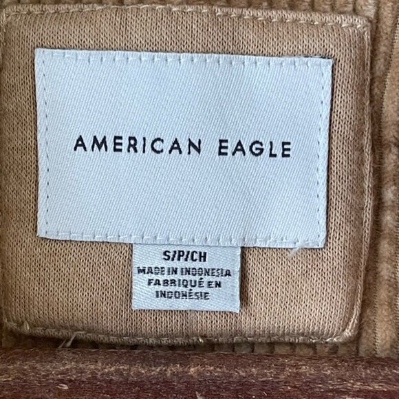American Eagle AE Hooded Cropped Corduroy Button-Up Shirt Shacket Tan new NWT S - Picture 12 of 15